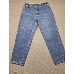 Lee Vintage High Waisted Mom Jeans Medium Wash Elastic Waist Tapered Leg 27x25.5